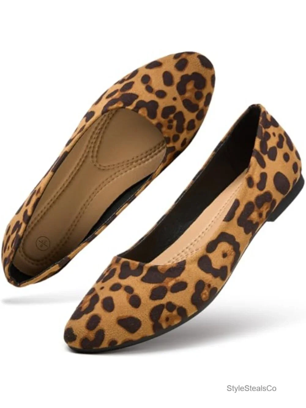Womens Flats Shoes Round Toe Slip On Comfortable Suede Leopard Print Casual